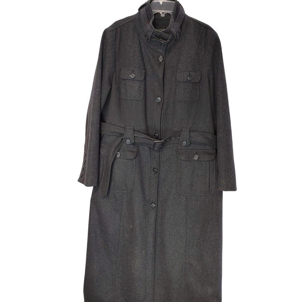 Donnybrook Wool Military Trench Coat Belted Regular Fit Dark Gray Womens Size 20